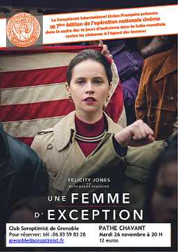 Affiche du film Une femme d'exception diffusé le 26 11 2019 par le Club Soroptimist