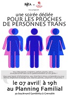 Affiche pour une soirée dédiée aux proches des personnes trans organisée par le Planning familial en avril 2017
