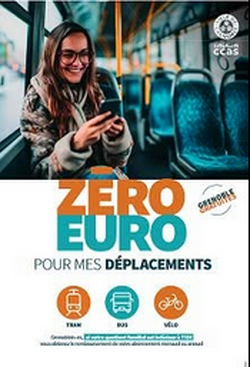 Affiche Zéro euro pour mes dépalcements : aide à la mobilité du CCAS de Grenoble