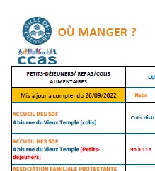 tableau des distributions alimentaires à compter du 26/09/2022