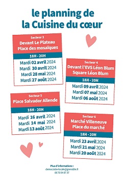 Programme de stationnement dans les quartiers de cuisine du coeur avril, mai, aout 2024