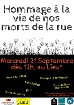 Flyer PARLONS-EN : HOMMAGE À LA VIE DE NOS MORTS DE LA RUE 21/09/2022