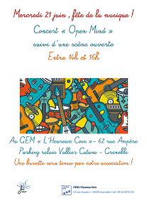 Affiche d'un concert organisé par Groupe d'entraide mutuelle "L'heureux coin" le 21/06/2018