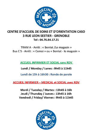 Horaires de Médecins du monde septembre 2025