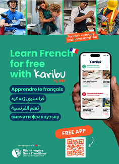Flyer de présentation de l'application Karibu pour apprendre le français