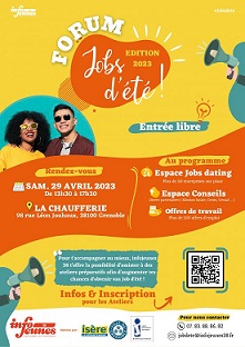 Affiche Forum Job été 2023 organisé par Info jeunes 38 le 29/04/2023