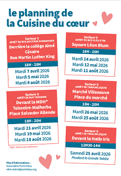 Planning de la Cuisine du Coeur d'avril-mai-juin 2026